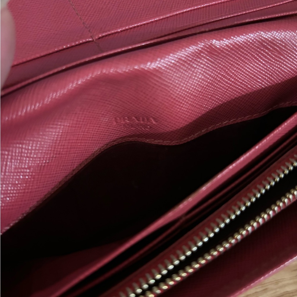 Prada | Saffiano Lux Leather Continental Wallet | Raspberry Red - Picture 7 of 7